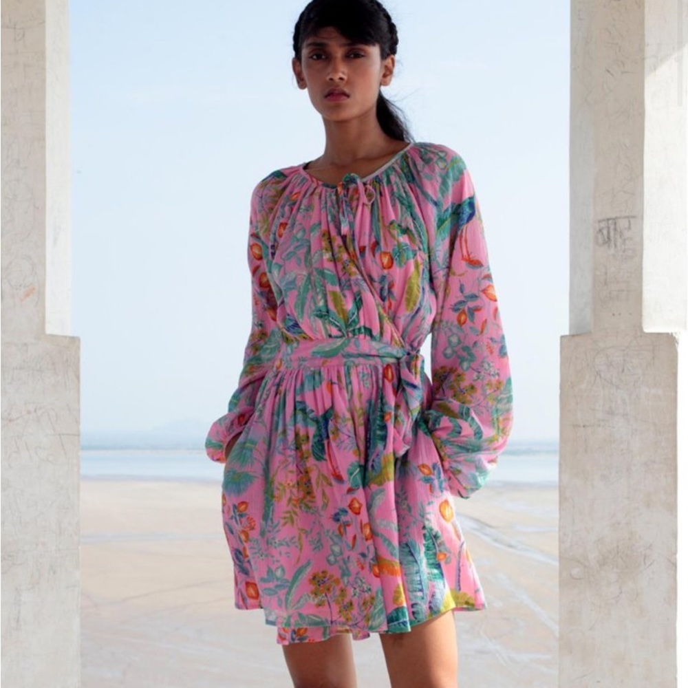 NWT Banjanan Bazaar mini pink tropical print dress size large
